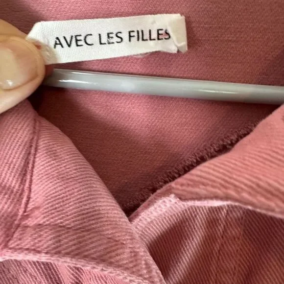 Avec Les Filles Pink Coverall Denim 3/4 Snap Front Patch Pocket Dress Size S - Picture 2 of 15